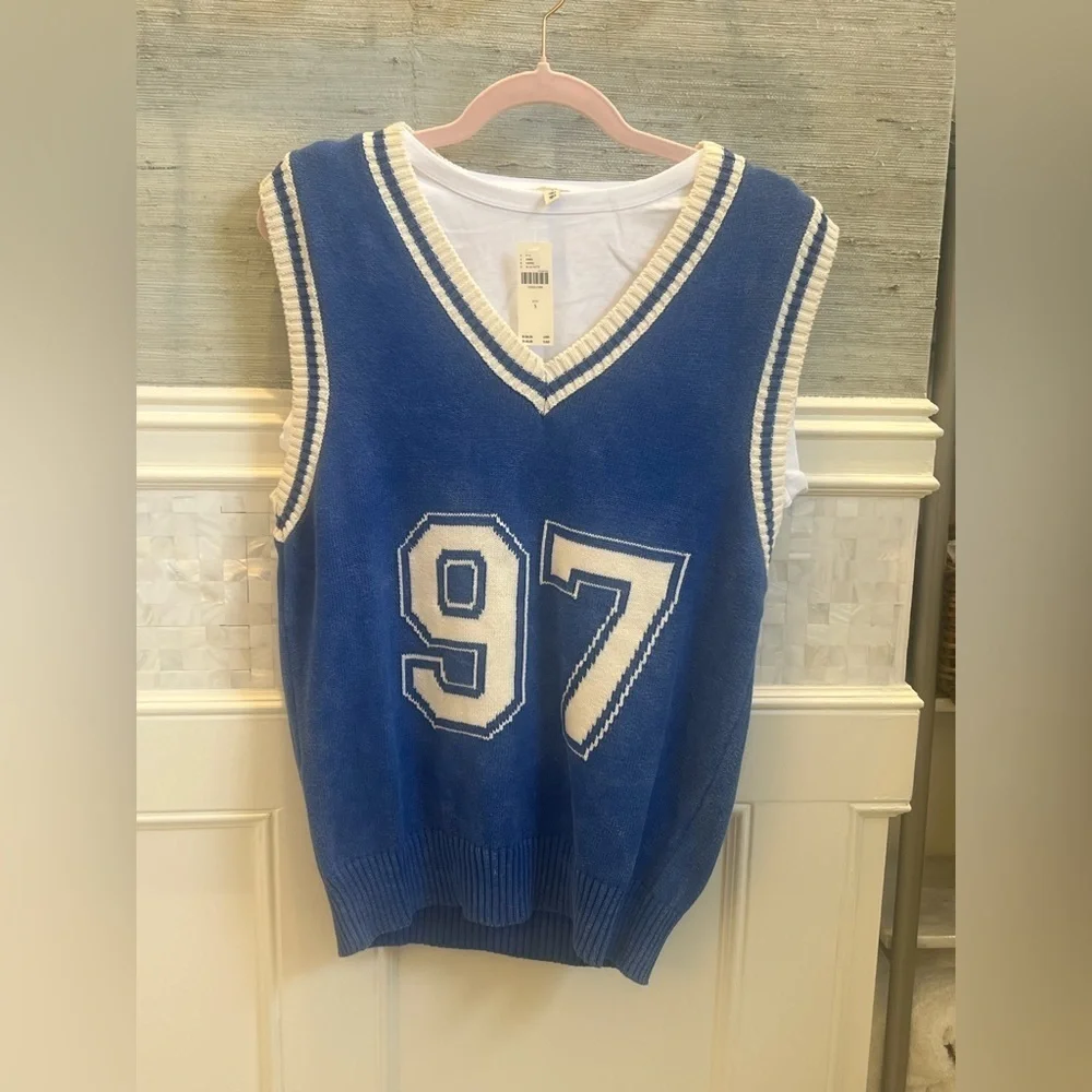 NWT new small Anthropologie pilcro sporty sleeveless twofer sweater jersey blue